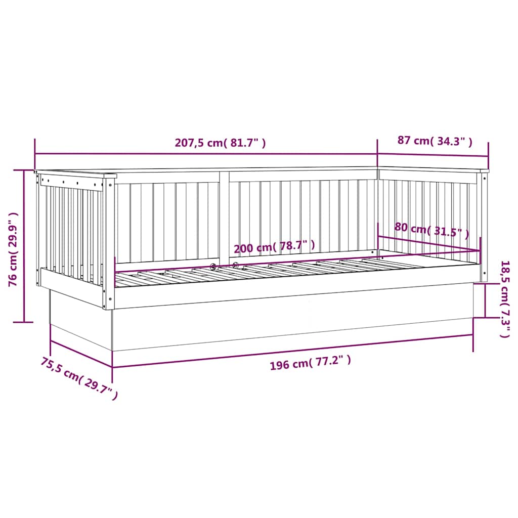 Day Bed without Mattress Honey Brown 80x200 cm Solid Wood Pine