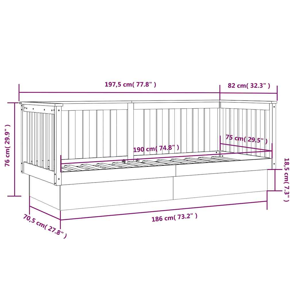 Day Bed without Mattress Grey 75x190 cm Solid Wood Pine