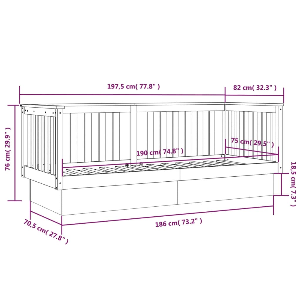Day Bed without Mattress Black 75x190 cm Solid Wood Pine
