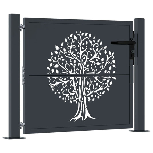 Garden Gate Anthracite 100x75 cm Steel Tree Design Garden Gate Anthracite 100x75 cm Steel Tree Design