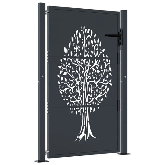 Garden Gate Anthracite 100x125 cm Steel Tree Design Garden Gate Anthracite 100x125 cm Steel Tree Design