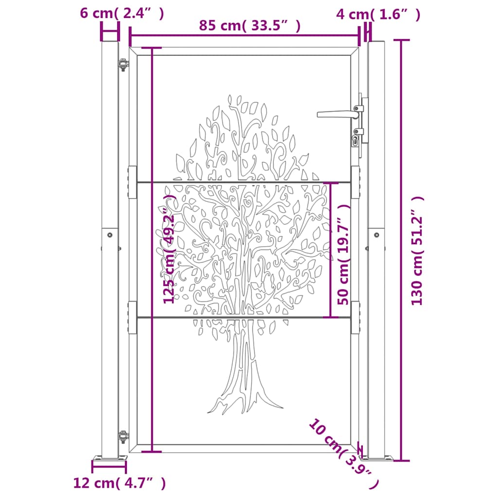 Garden Gate Anthracite 100x125 cm Steel Tree Design