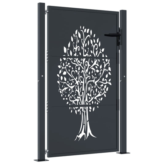 Garden Gate Anthracite 100x150 cm Steel Tree Design Garden Gate Anthracite 100x150 cm Steel Tree Design