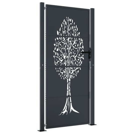Garden Gate Anthracite 100x175 cm Steel Tree Design Garden Gate Anthracite 100x175 cm Steel Tree Design