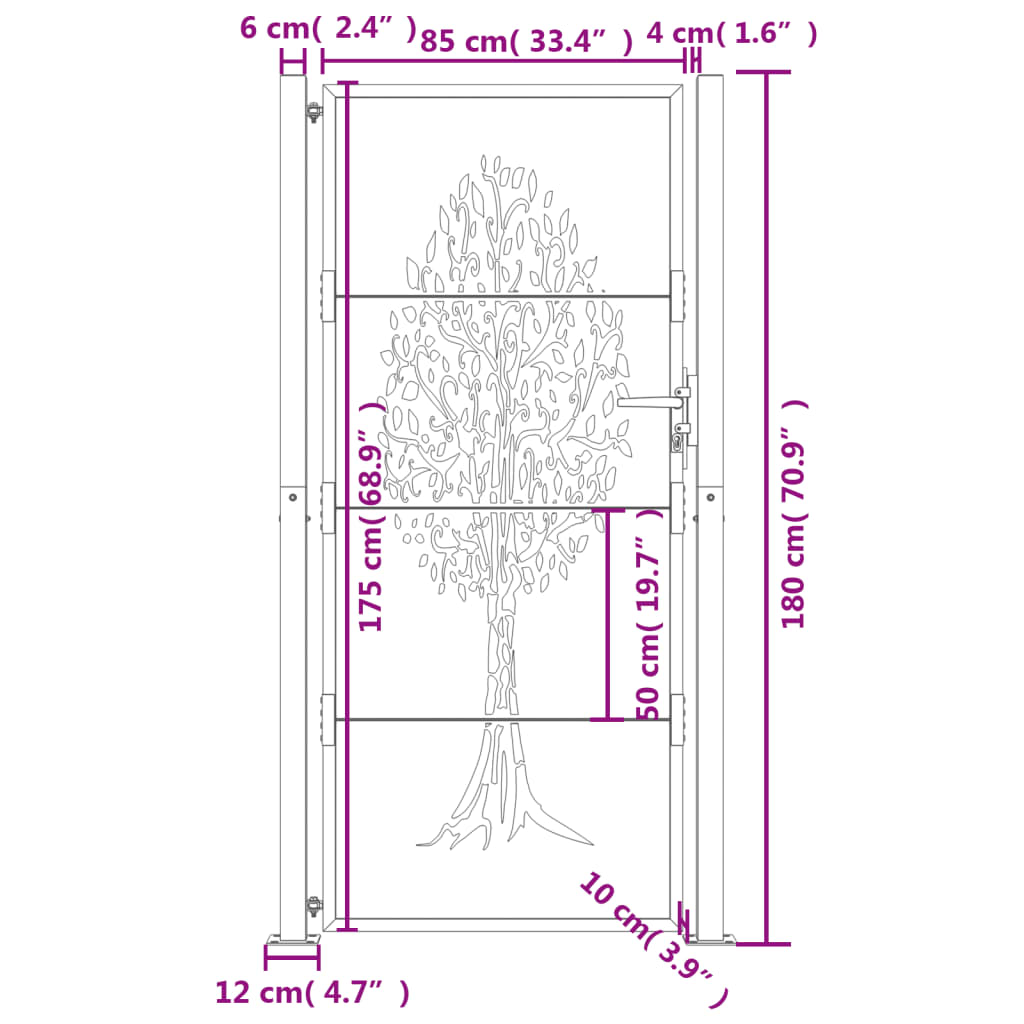 Garden Gate Anthracite 100x175 cm Steel Tree Design