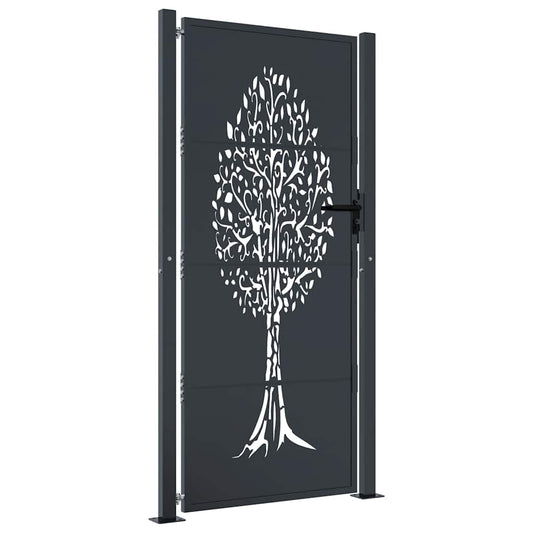 Garden Gate Anthracite 100x200 cm Steel Tree Design Garden Gate Anthracite 100x200 cm Steel Tree Design