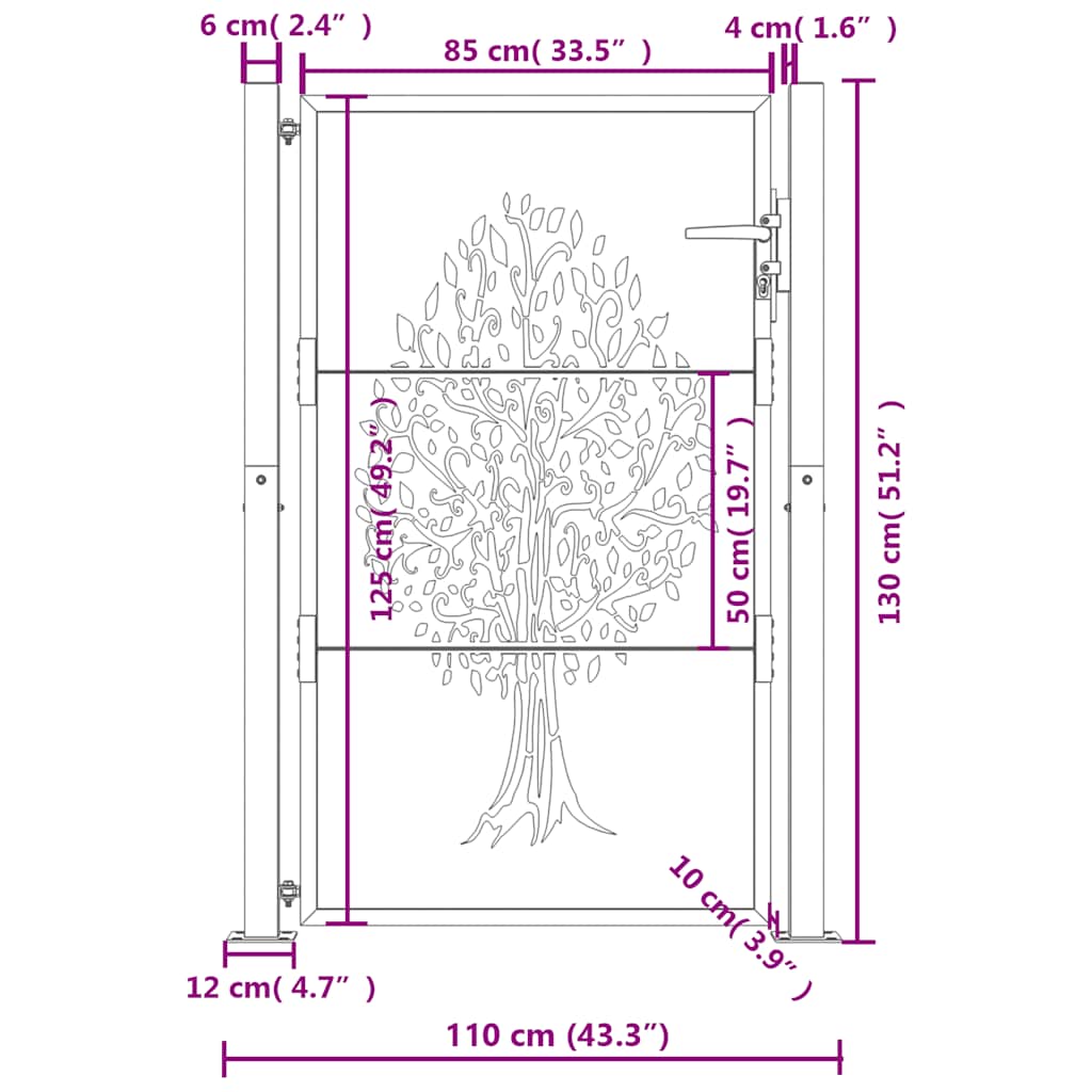 Garden Gate 100x125 cm Corten Steel Tree Design