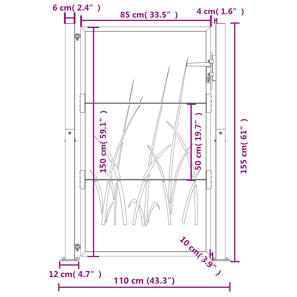 Garden Gate Anthracite 100x150 cm Steel Grass Design