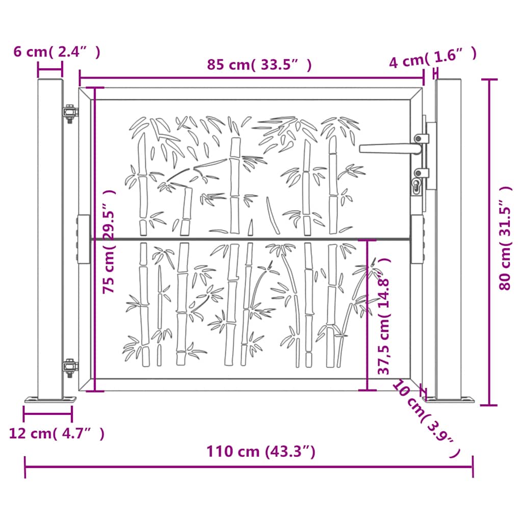 Garden Gate Anthracite 100x75 cm Steel Bamboo Design