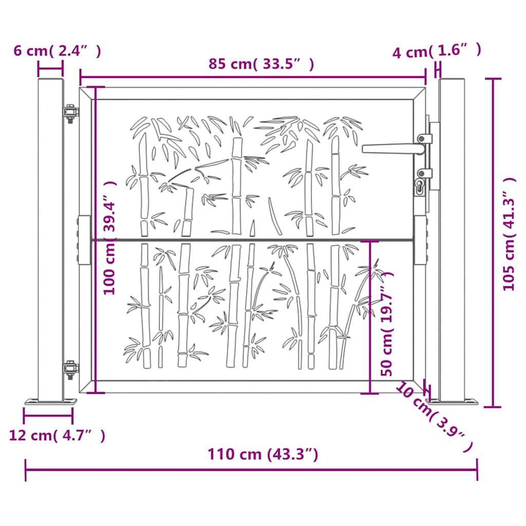 Garden Gate Anthracite 100x100 cm Steel Bamboo Design