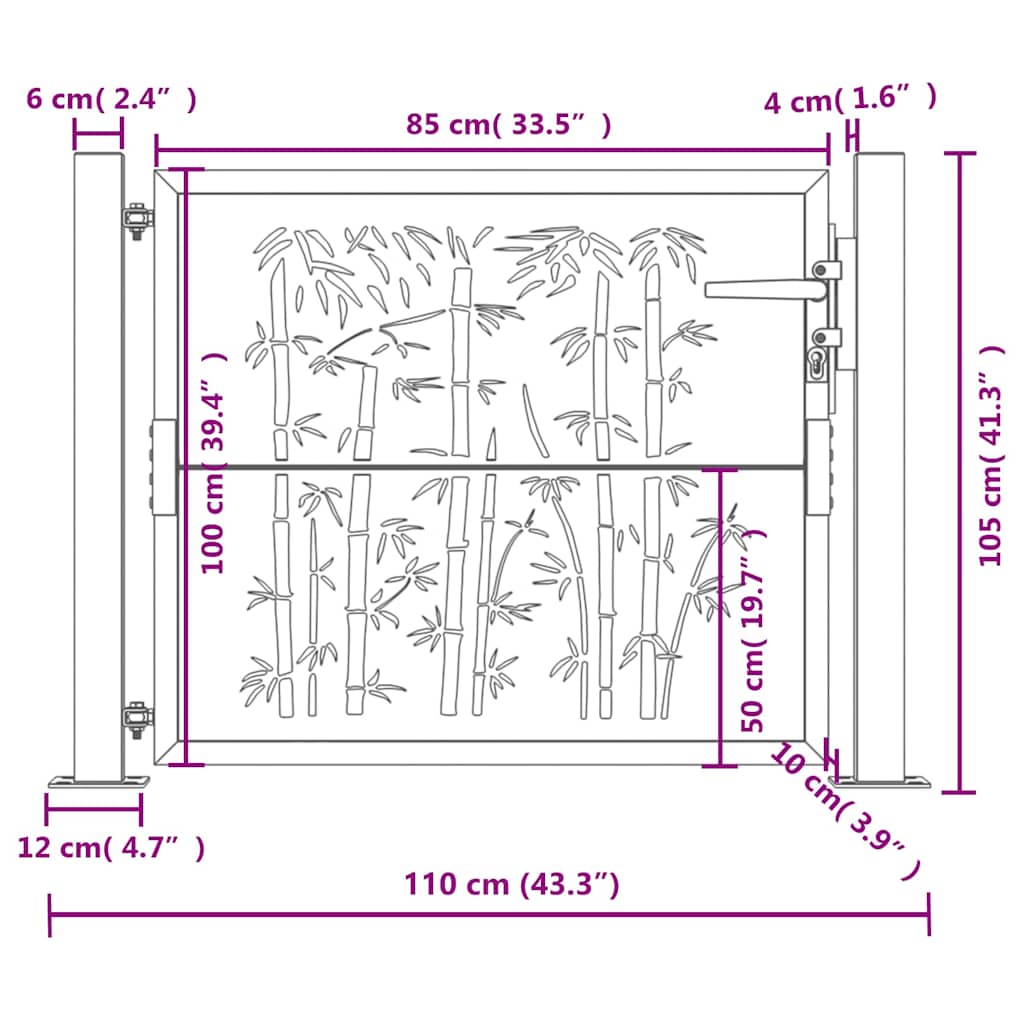 Garden Gate Anthracite 100x100 cm Steel Bamboo Design