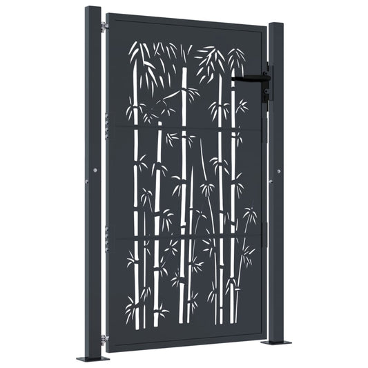 Garden Gate Anthracite 100x150 cm Steel Bamboo Design Garden Gate Anthracite 100x150 cm Steel Bamboo Design