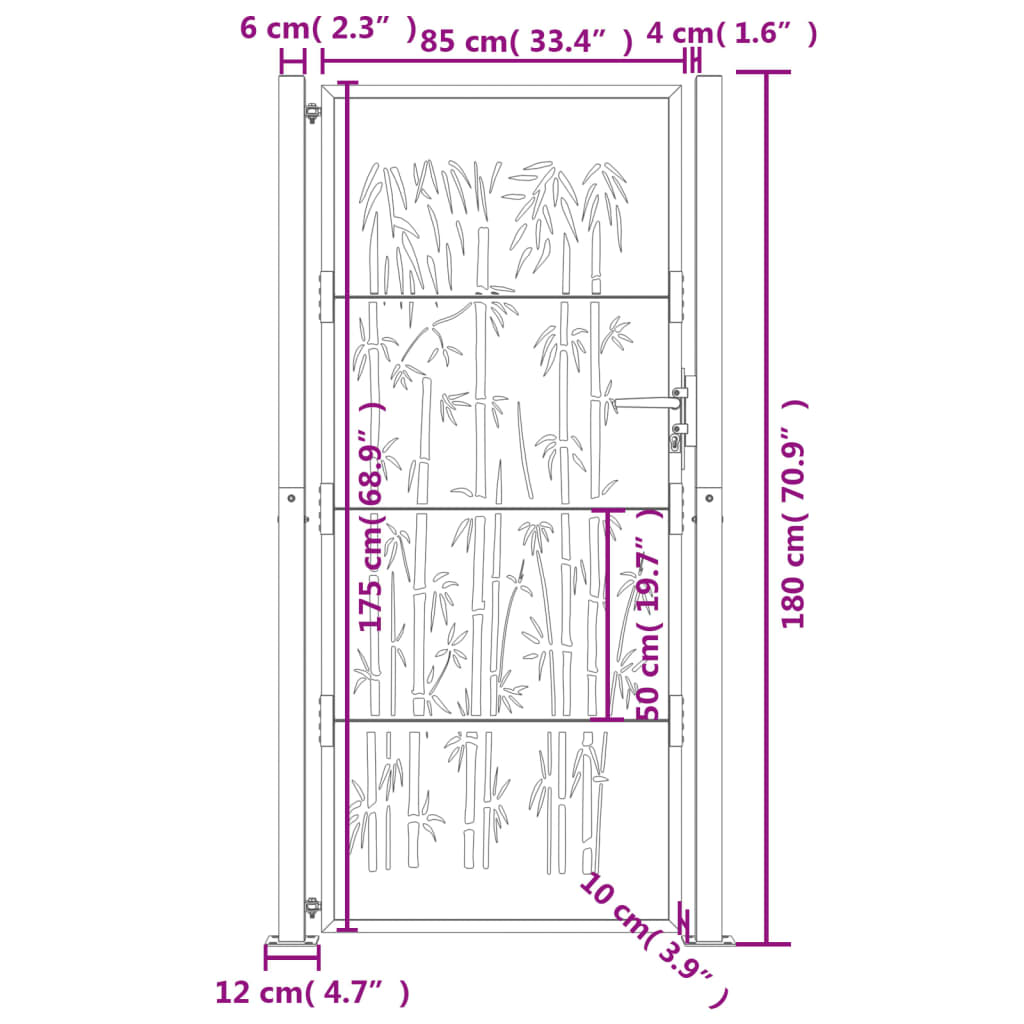 Garden Gate Anthracite 100x175 cm Steel Bamboo Design