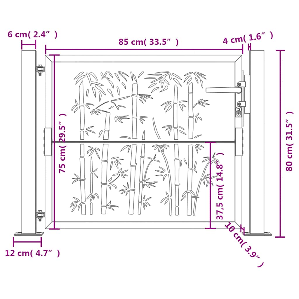 Garden Gate 100x75 cm Corten Steel Bamboo Design