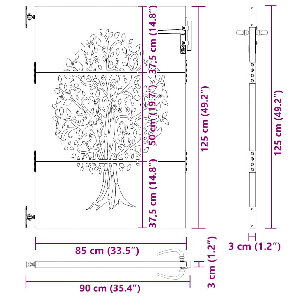 Garden Gate 85x125 cm Corten Steel Tree Design