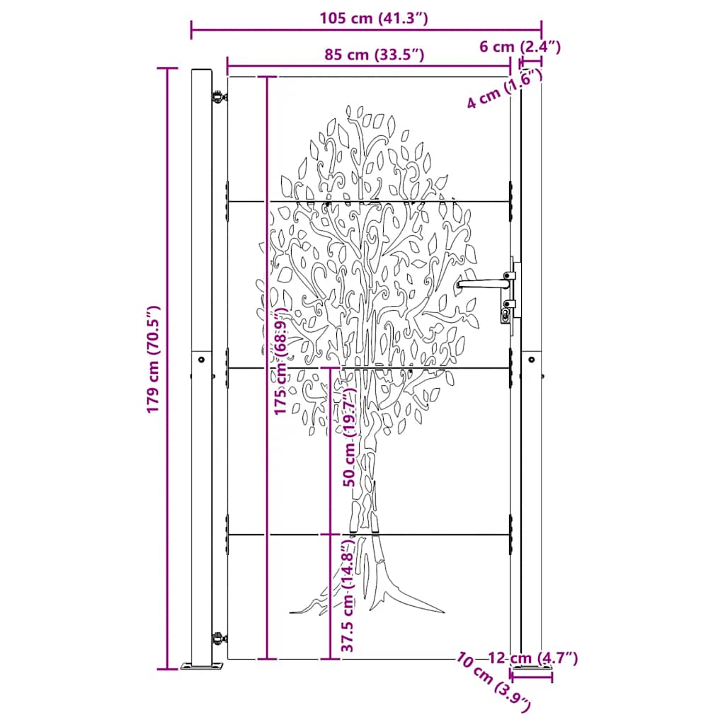 Garden Gate 100x175 cm Corten Steel Tree Design