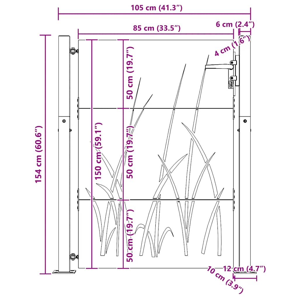 Garden Gate 100x150 cm Corten Steel Grass Design