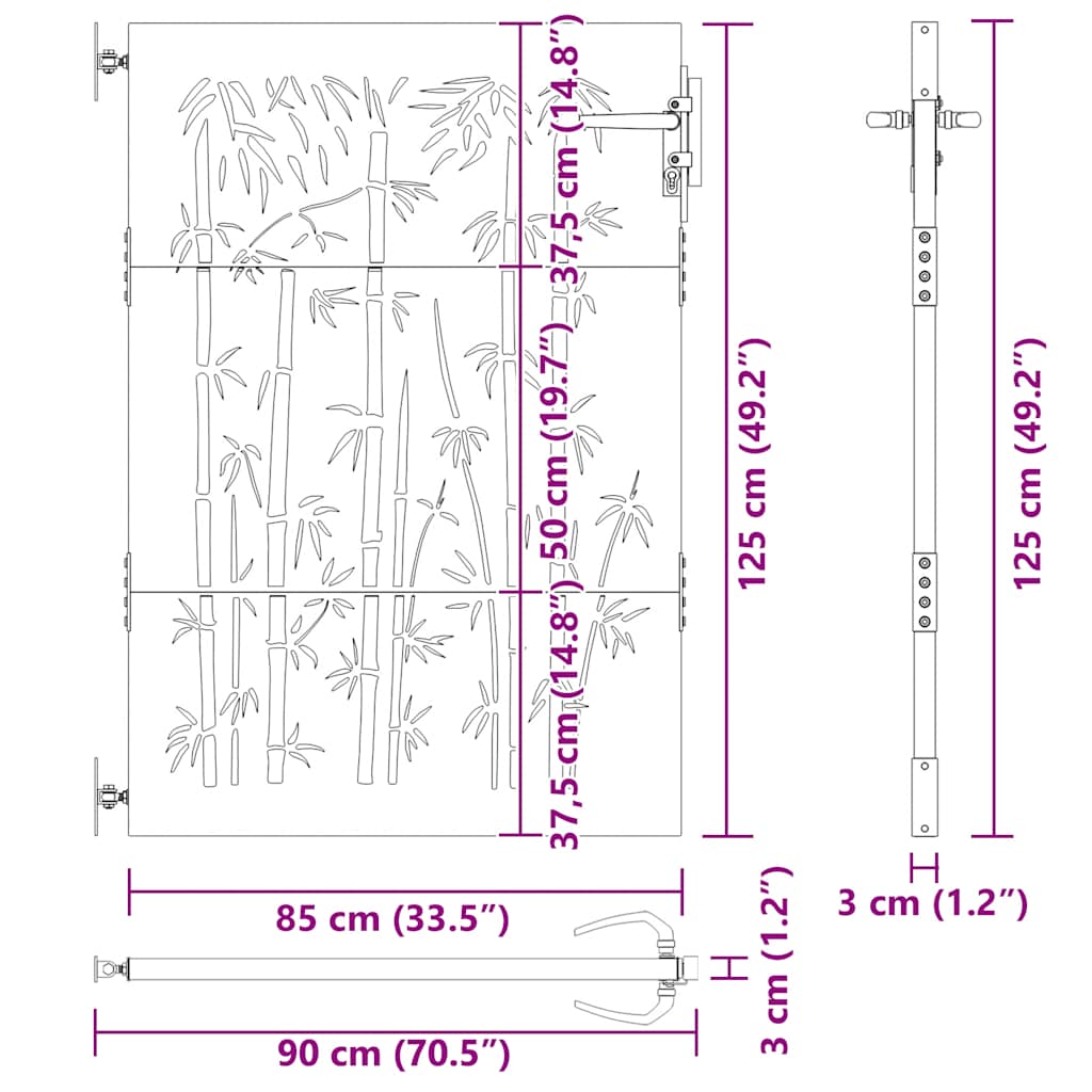 Garden Gate 85x125 cm Corten Steel Bamboo Design