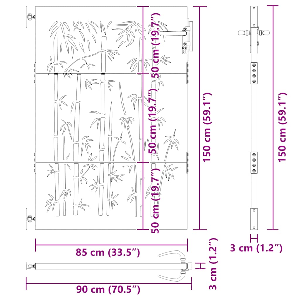 Garden Gate 85x150 cm Corten Steel Bamboo Design