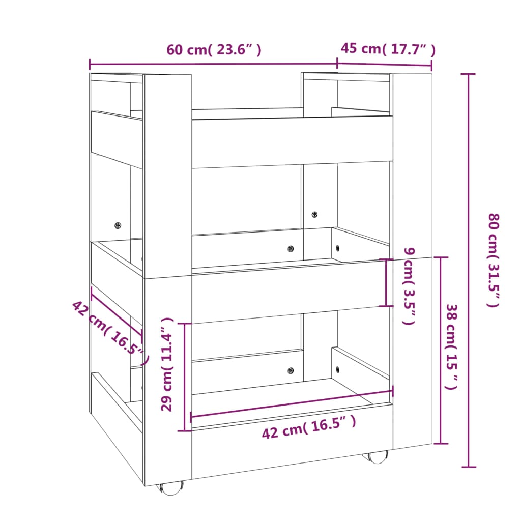Kitchen Trolley Grey Sonoma 60x45x80 cm Engineered Wood