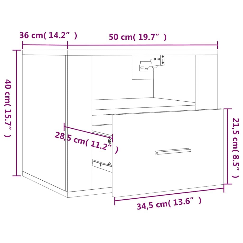 Wall-mounted Bedside Cabinets 2 pcs High Gloss White 50x36x40cm