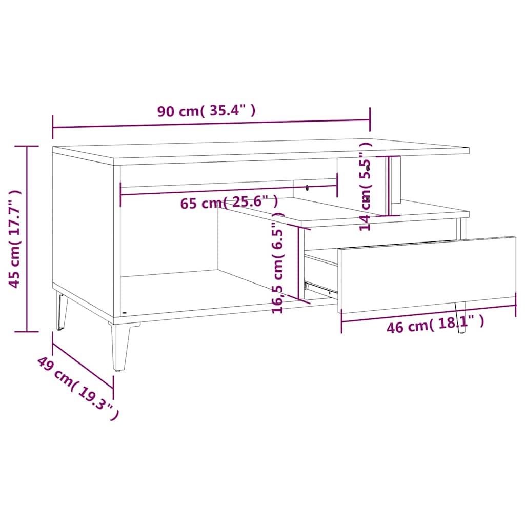 Coffee Table Sonoma Oak 90x49x45 cm Engineered Wood
