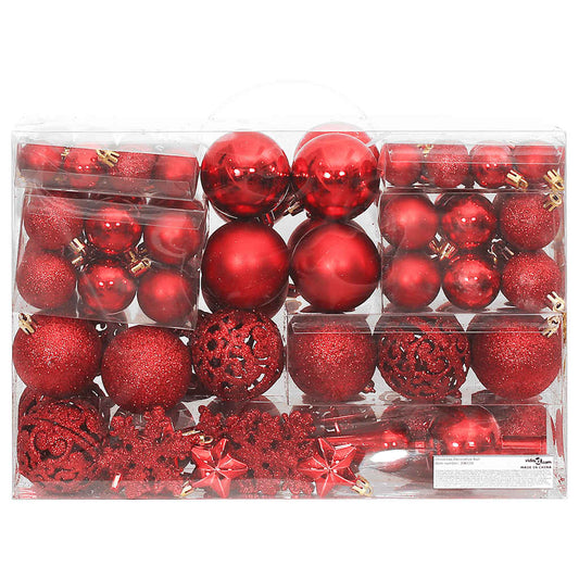 111 Piece Christmas Bauble Set Red Polystyrene 111 Piece Christmas Bauble Set Red Polystyrene
