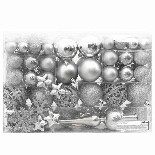 111 Piece Christmas Bauble Set Silver Polystyrene 111 Piece Christmas Bauble Set Silver Polystyrene