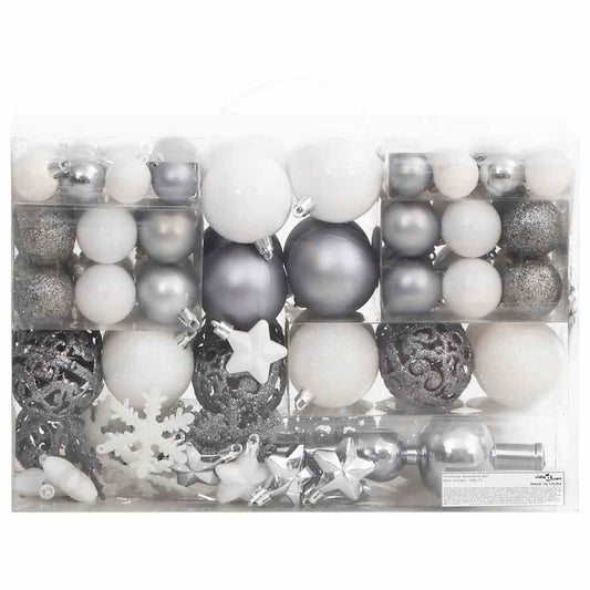 111 Piece Christmas Bauble Set White and Grey Polystyrene 111 Piece Christmas Bauble Set White and Grey Polystyrene