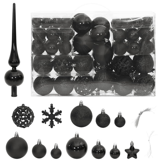 111 Piece Christmas Bauble Set Black Polystyrene 111 Piece Christmas Bauble Set Black Polystyrene