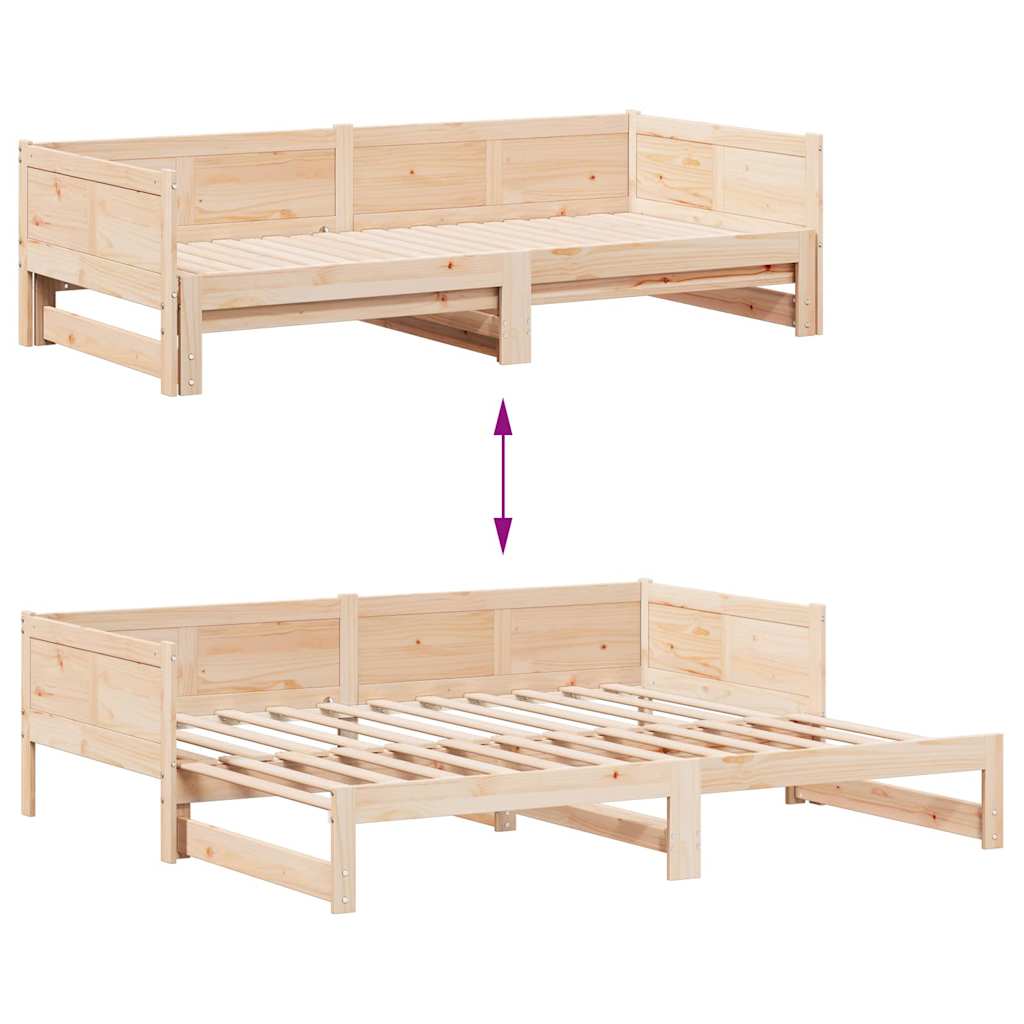Pull-out Day Bed Brown 203.5 x 184 x 56.5 cm Solid Pine Wood