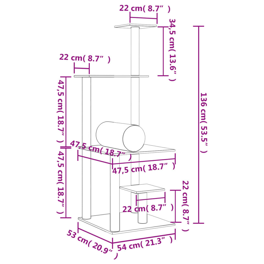 Cat Tree with Sisal Scratching Posts Dark Grey 136 cm