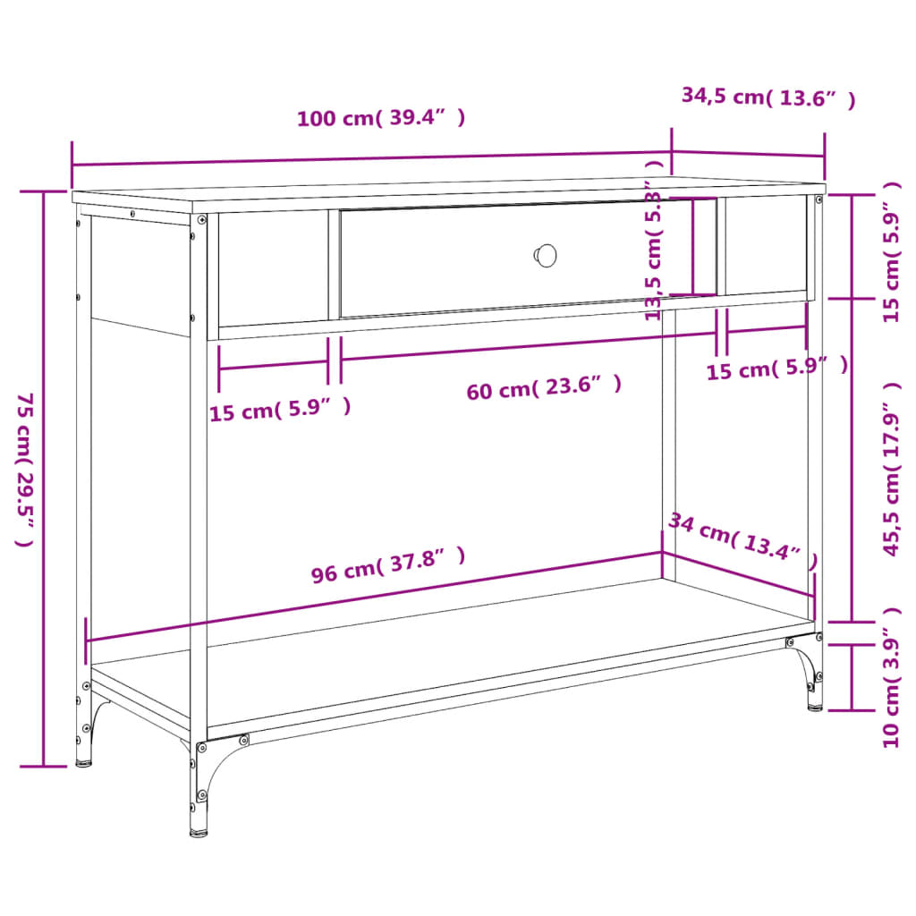 Console Table Grey Sonoma 100x34,5x75 cm Engineered Wood