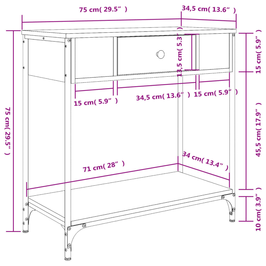 Console Table Smoked Oak 75x34,5x75 cm Engineered Wood