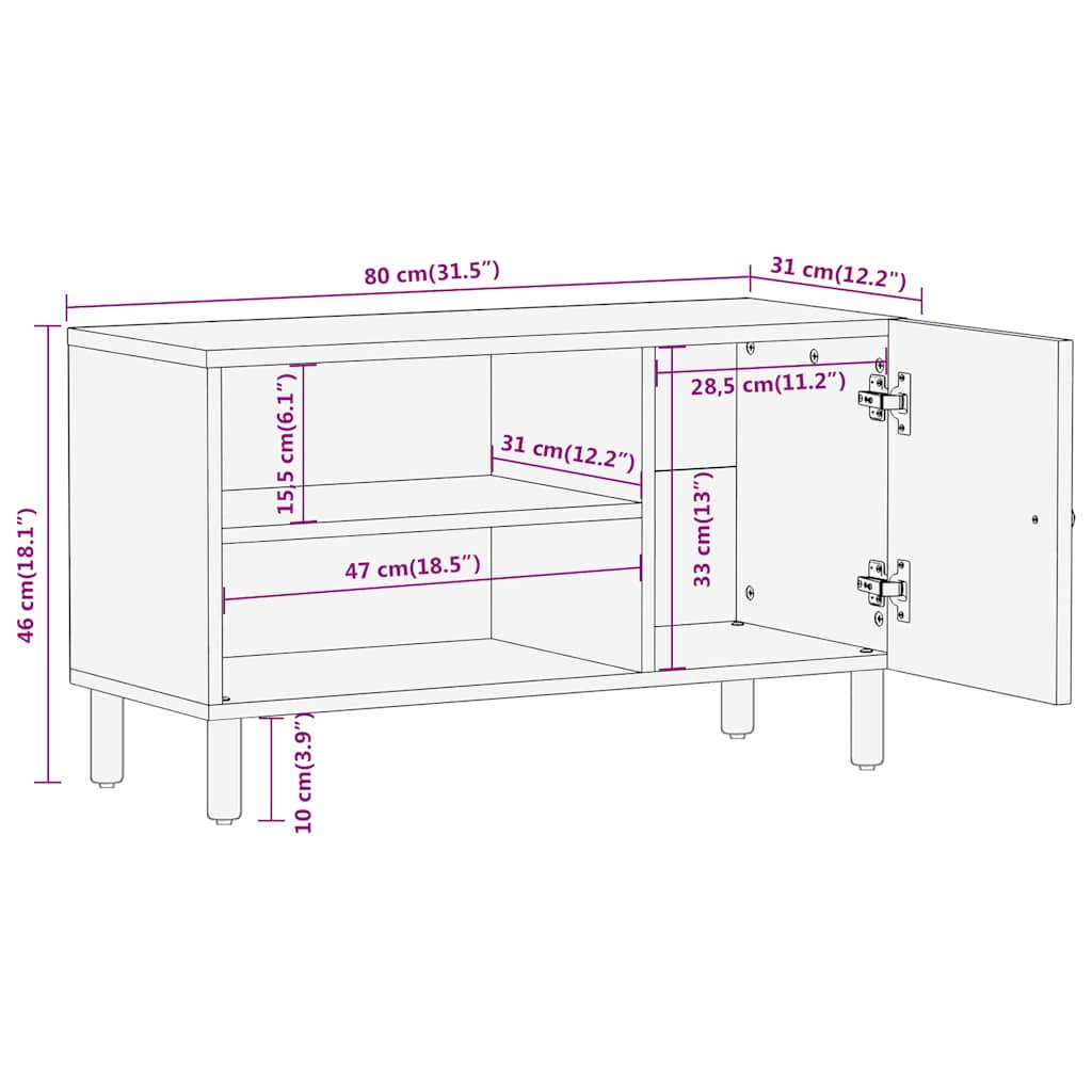 TV Cabinet 80x31x46 cm Solid Wood Mango