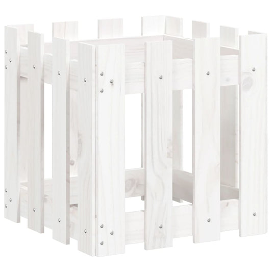 Garden Planter with Fence Design White 40x40x40 cm Solid Wood Pine Garden Planter with Fence Design White 40x40x40 cm Solid Wood Pine