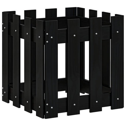 Garden Planter with Fence Design Black 40x40x40 cm Solid Wood Pine Garden Planter with Fence Design Black 40x40x40 cm Solid Wood Pine