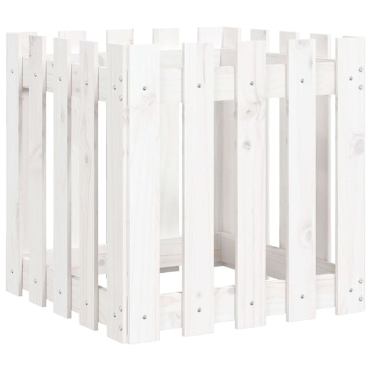 Garden Planter with Fence Design White 50x50x50 cm Solid Wood Pine Garden Planter with Fence Design White 50x50x50 cm Solid Wood Pine