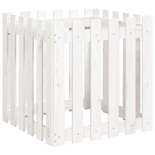 Garden Planter with Fence Design White 60x60x60 cm Solid Wood Pine Garden Planter with Fence Design White 60x60x60 cm Solid Wood Pine