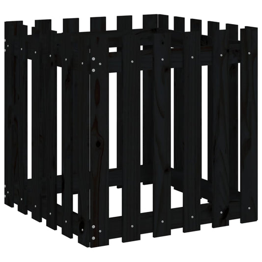 Garden Planter with Fence Design Black 60x60x60 cm Solid Wood Pine Garden Planter with Fence Design Black 60x60x60 cm Solid Wood Pine