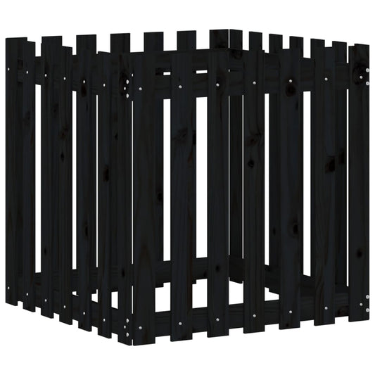 Garden Planter with Fence Design Black 70x70x70 cm Solid Wood Pine Garden Planter with Fence Design Black 70x70x70 cm Solid Wood Pine