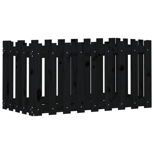 Garden Raised Bed with Fence Design Black 100x50x50 cm Solid Wood Pine Garden Raised Bed with Fence Design Black 100x50x50 cm Solid Wood Pine