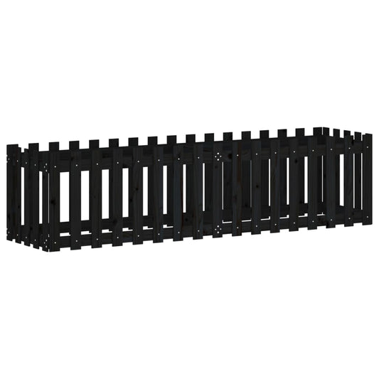 Garden Raised Bed with Fence Design Black 200x50x50 cm Solid Wood Pine Garden Raised Bed with Fence Design Black 200x50x50 cm Solid Wood Pine