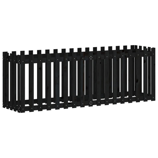 Garden Raised Bed with Fence Design Black 200x50x70 cm Solid Wood Pine Garden Raised Bed with Fence Design Black 200x50x70 cm Solid Wood Pine