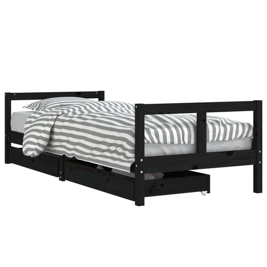 Kids Bed Frame with Drawers Black 80x200 cm Solid Wood Pine Kids Bed Frame with Drawers Black 80x200 cm Solid Wood Pine