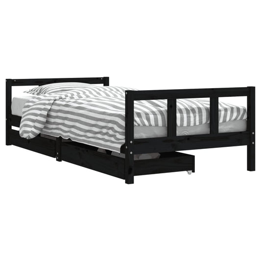 Kids Bed Frame with Drawers Black 90x200 cm Solid Wood Pine Kids Bed Frame with Drawers Black 90x200 cm Solid Wood Pine
