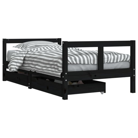 Kids Bed Frame with Drawers Black 80x160 cm Solid Wood Pine Kids Bed Frame with Drawers Black 80x160 cm Solid Wood Pine