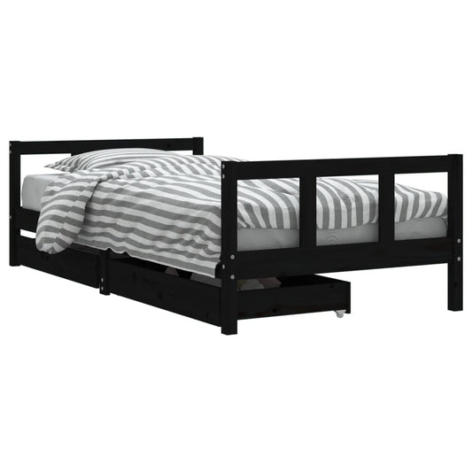 Kids Bed Frame with Drawers Black 90x190 cm Solid Wood Pine Kids Bed Frame with Drawers Black 90x190 cm Solid Wood Pine