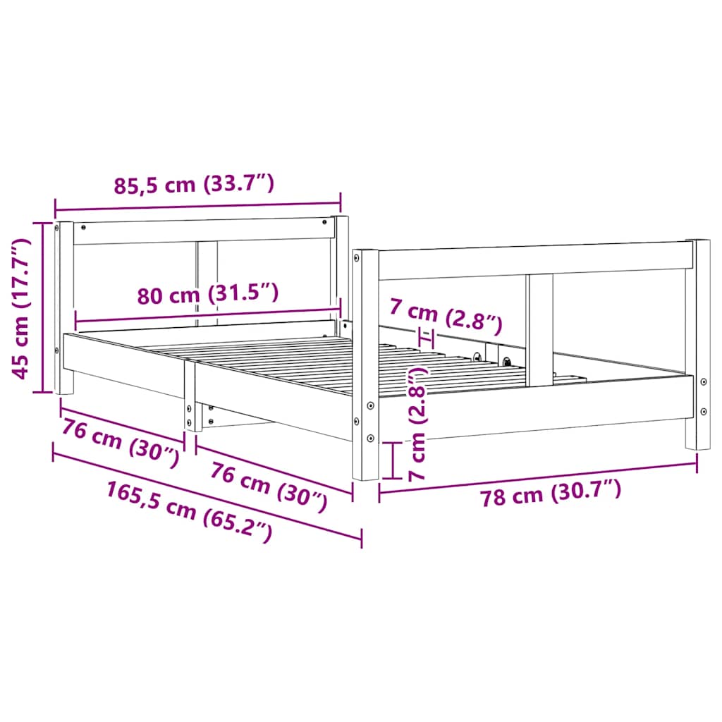Kids Bed Frame White 80x160 cm Solid Wood Pine