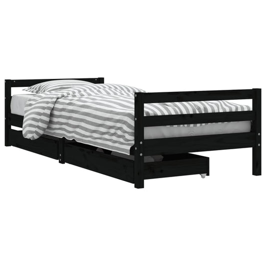 Kids Bed Frame with Drawers Black 90x200 cm Solid Wood Pine Kids Bed Frame with Drawers Black 90x200 cm Solid Wood Pine